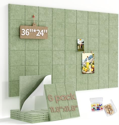Large Felt Bulletin Board for Walls: 6-Pack Black Cork Board Alternative 11.8x11.8 Inch Peel and Stick Pin Board Wall Decor for Home Organization, Office Memo Board, Self-Adhesive Wall Tiles