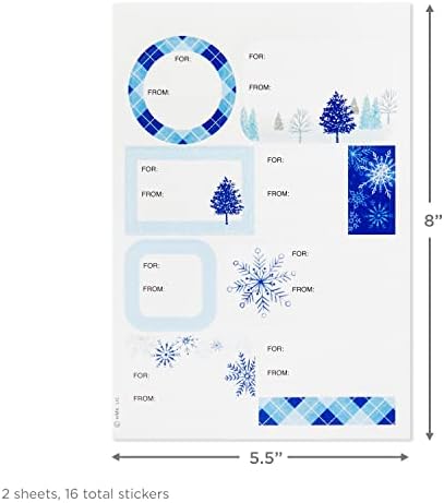 Hallmark Recyclable Flat Wrapping Paper Sheets with Cutlines on Reverse (12 Folded Sheets with Sticker Gift Tags) Winter Blue Plaid, Trees, Navy Blue, Light Blue, White, Gray (0005EW 1016) (Pack of 2)