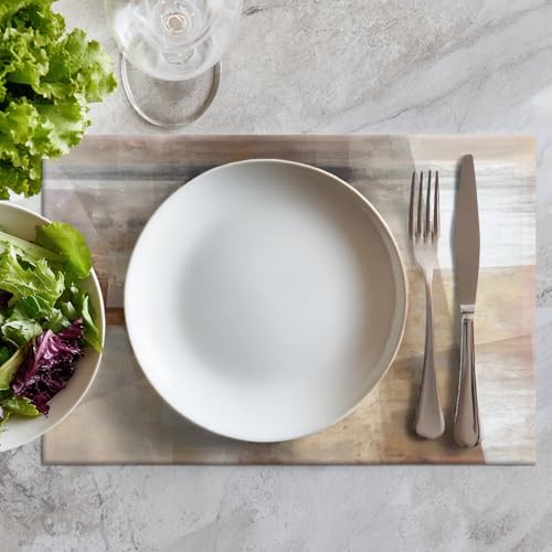 Batmerry Brown Abstract Art Linen Placemats Set of 8, Beige Painting Washable Table Mats for Kitchen Table Thickened Heat Insulation Dining Set Indoor Outdoor 12X18 in