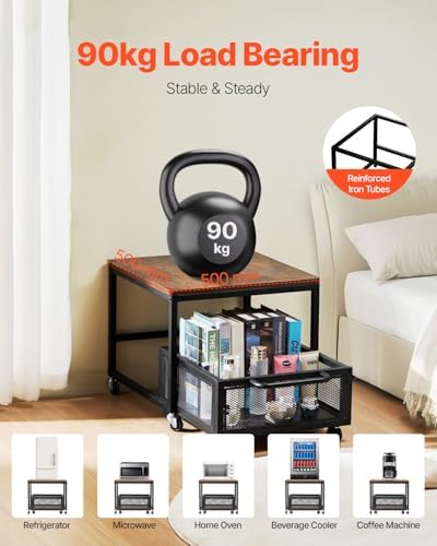 VEVOR Mini Fridge Stand with Storage, 198 lbs Mini Fridge Table with Movable Storage Cart & Swivel Wheels, Beverage Refrigerator Stand for Coffee Bar, Mini Fridge Organizer for Home Dorm, Dark Brown