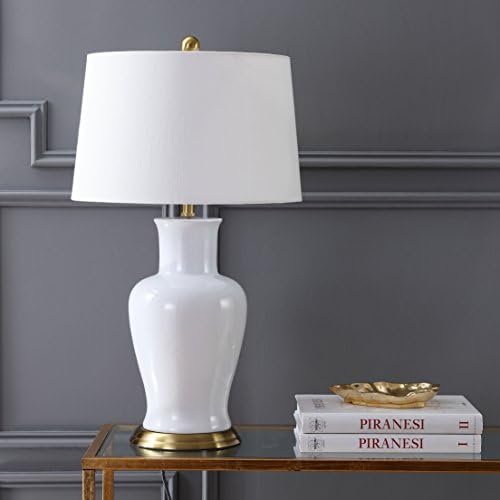 JONATHAN Y Julian Classic Ceramic Urn Metal LED Table Lamp 29", White/Gold