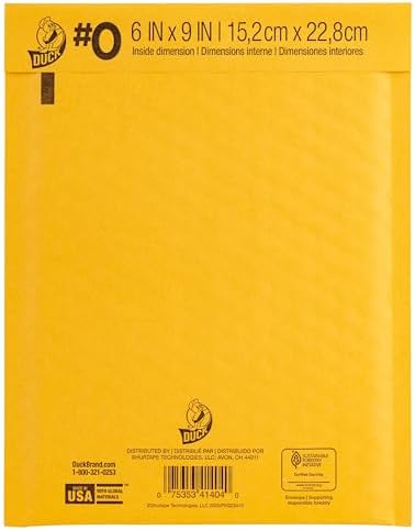 Duck Brand #0 Kraft Bubble Mailer, Manila, 6 inch x 9 inch, 25 Pack