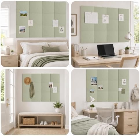 SIOLOC Felt Bulletin Board Tiles, 12 Pack Sage Green Cork Board Alternative for Walls, Felt Wall Tiles, 48 x 36 in Large Push Pin Board for Home Office Classroom Dorm Decor