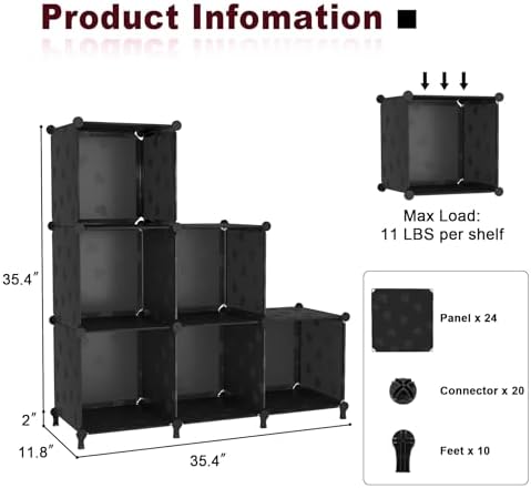 UNKU 6 Cube Storage Organizer, Closet Organizer Storage Shelves, Black