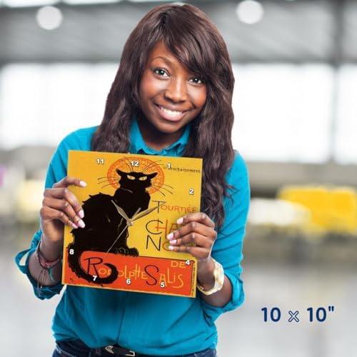 3dRose DPP_46907_1 Le Chat Noir Advertising, Art Nouveau, Black Cat, Cat, Cats, Chat Noir, Le Chat Wall Clock, 10 by 10-Inch