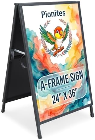 Pionites Heavy Duty Slide-in Folding A Frame Sign Sidewalk Sign 24x 36 Inch Steel Metal Double-Side Pavement sign Corrugated Plastic Poster (1, Black, 24''X36'''(Plastic Backing include))