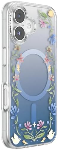 PopSockets iPhone 16 Phone Case with MagSafe, Wireless Charging Compatible, Disney - Boho Wildflowers Blue