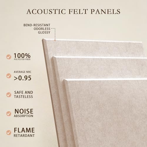 JBER Felt Bulletin Board 48" x 36", 12 Pack Felt Wall Tiles, Light Camel