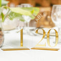 Clear Arch Wedding Table Numbers 1-20, Gold Numbers and Stands