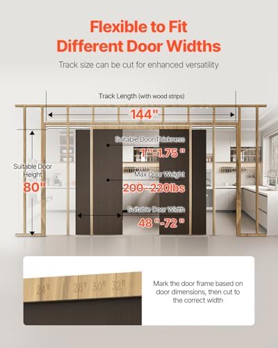 VEVOR Pocket Door Frame Kit, for 48-72 in Wide 80 in High Door, Pocket Door Kit with Two-Way Soft Close Mechanism, Slide Smoothly Quietly, Easy to Install, Wood and Galvanized Steel, for Living Room