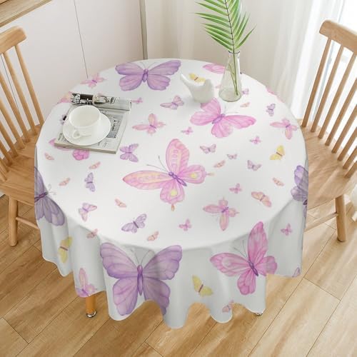 Pink Butterfly Tablecloth, Colorful Watercolor Purple Butterfly Table Cover for Home Kitchen Dining Room Indoor Outdoor Picnic Holiday Party Decor, 50x50in