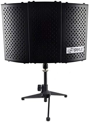 Pyle Sound Isolation Recording Booth Shield - 2" Thick Foldable Studio Microphone Dampening Filter Foam Cube, Audio Acoustic Noise Isolator Platform Pads w/ Wedgie Padding, Tripod Base Stand