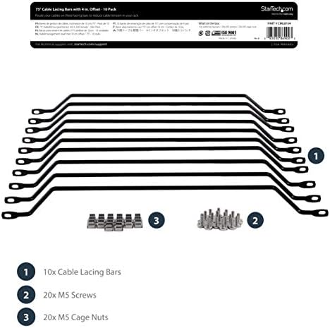 StarTech 10-Pack Lacing Bar with 4in Offset for 19in Rack, Steel (CMLB104)