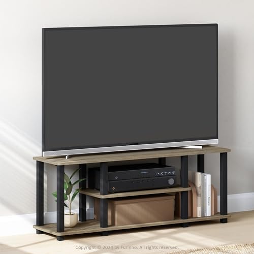 Furinno TURN-S-TUBE 3-Tier Toolless Assembly TV Stand, French Oak Grey | for TV up to 50 Inch, No Tool Rectangular Entertainment Center, TV Console, for Living Room, Bedroom