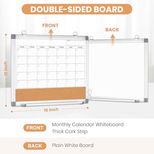 Small Dry Erase Calendar Whiteboard for Wall, 16" x 12" Month White Board
