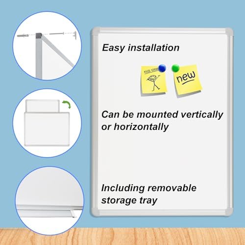 DEVELOP Magnetic Large Dry Erase White Board, 60 x 36 Inches / 5’ x 3’ Wall-Mounted Whiteboard for Office Classroom Home, Includes 4 Markers, 4 Magnets, Ruler & Erase