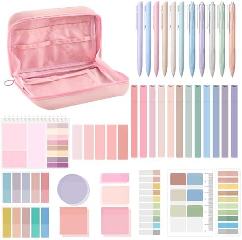 Jutom 41 Pcs Aesthetic Book Annotation Kit with Pencil Bag Bible Journaling Kit Notebook Sticky Note Tab Highlighter Black Ink Pen Page Marker School Office Supplies Christmas Bible Lover Gift(Pink)