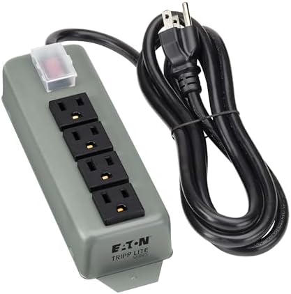 Eaton Tripp Lite series 4-Outlet Heavy Duty Power Strip, Metal, Mountable (Wall Mount & Under Desk), 6ft Extension Cord, On/Off Switch Cover, Industrial Garage Shop Work Bench Applications (UL603CB-6)