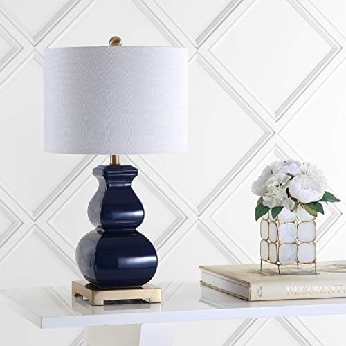 JONATHAN Y Vienna 25.5" Ceramic Metal Footed Vase Table Lamp, Navy/Gold