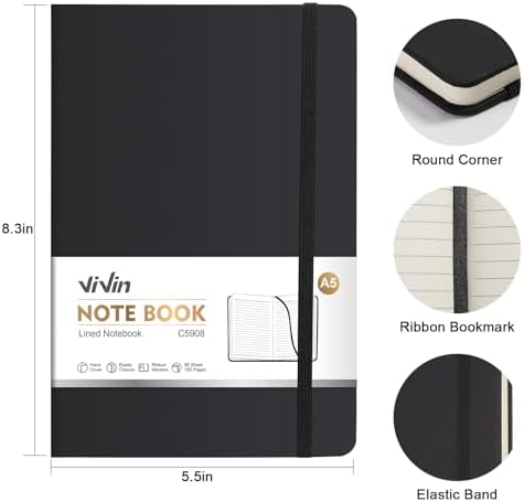 ViVin 12 Pack A5 Hardcover Lined Notebook,192 pg College Ruled 5.5x8.3