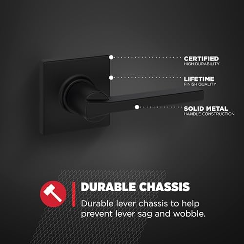 Kwikset Casey Hallway Passage and Bed/Bath Privacy Door Handle 2 Pack, 1 Pack Passage Levers and 1 Pack Privacy Levers, Matte Black Reversible Interior Handles, with Microban