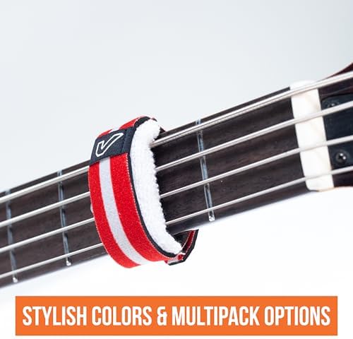 Gruv Gear Fret Wrap & Guitar Mute, Fretwrap for Acoustic, Electric & Bass | String Dampener Recording, Tapping & Practice Accessory (1 Pack, Small Red/White, Fits 4 String Bass, 6 String Guitar)