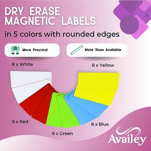 Availey 40 Pieces (4 x 1.8) - Full Colored Magnetic Dry Erase Labels - Reusable Strips for Classroom Home Office Garage Refrigerator Blank Writable Erasable Cards Name Tags Students Locker Shelf
