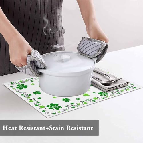 St. Patrick's Day Placemats Set of 6, Green Shamrock Irish Clover Heat Resistant Washable Dining Table Mats Seasonal Spring Holiday Farmhouse Decor for Kitchen&Table Linens Outdoor Indoor