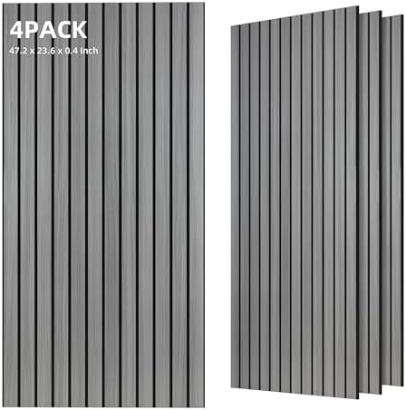 TO-TH Acoustic Panels Wood-Look Sound Proofing Wall Panel 4 Pack, Gray Oak