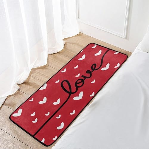 Aslsiy Little Hearts in Red (2) Kitchen Rug Kitchen Mats Valentines Floor Comfort Welcome Washable Non Slip Area Rug for Home Decor 39" X 20"