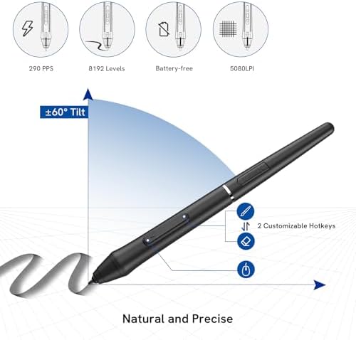 VEIKK VK1060 Pen Drawing Tablet, 10 x 6 Inch Graphics Tablet with 8 Shortcut Keys, 8192 Levels Battery Free Pen Supports Tilt Function, Work for Digital Art Drawing, Design or Online Work