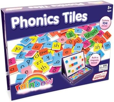 Junior Learning Rainbow Phonics Tiles with Built-in Magnetic Board Multi