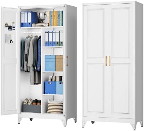 UNICOLY Armoire Wardrobe Closet，71" Metal Wardrobe Cabinet with Door
