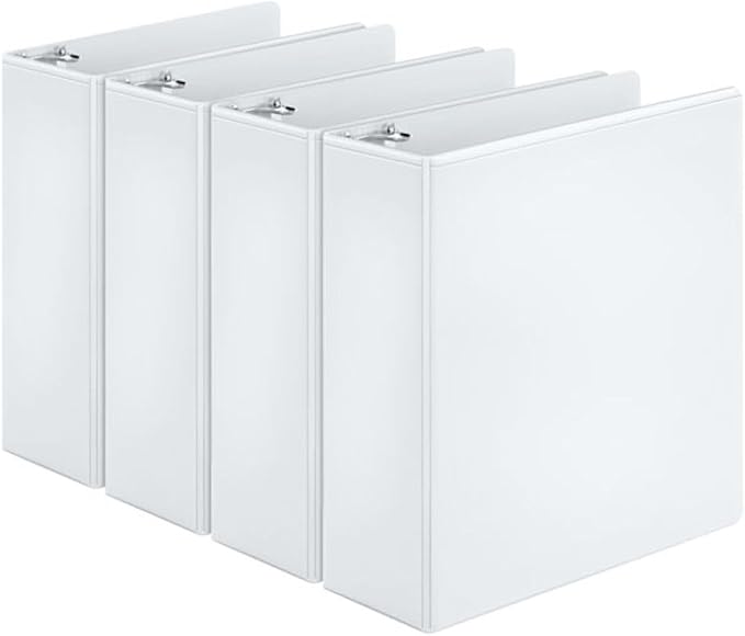 Cardinal Economy 3 Ring Binder, 3 Inch, Presentation View, White, Holds 625 Sheets, Nonstick, PVC Free, 4 Pack of Binders (00430)