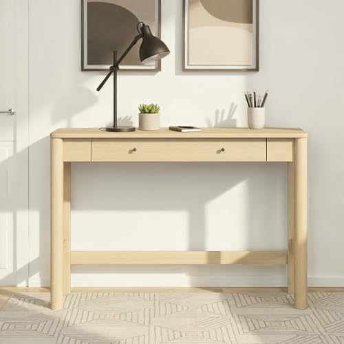 Walker Edison Penelope Modern Writing Desk with Drawer Storage, 44 Inch, Coastal Oak