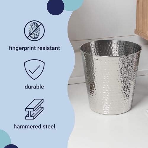 happimess Axel 2 Gal Hammered Steel Waste Bin 10", Polished Steel