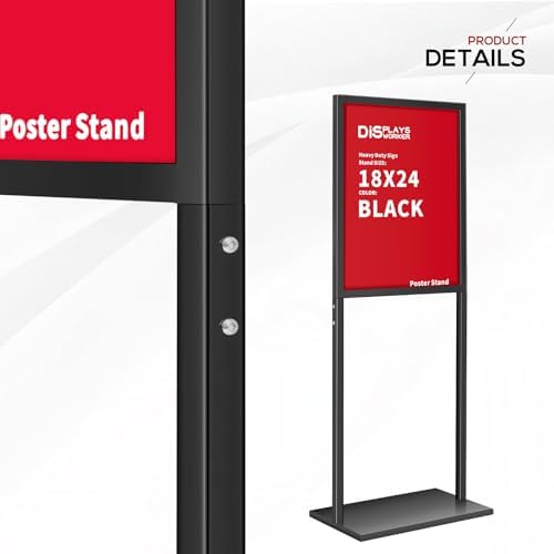 DISPLAYSWORKER Sign holder floor stand, heavy Duty Pedestal poster banner stand for display,18×24 inch slide-in double sided poster sign holder floor standing for board Display (Black, 18×24)