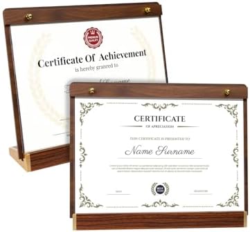 Acrylic Sign Holder 8.5 x 11, Tabletop Horizontal with Wood-Color Base