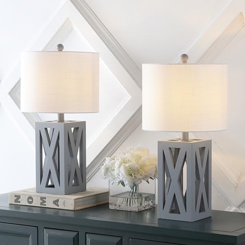 JONATHAN Y Stewart Rustic Wood Bedside Table Lamp 21.5", Gray, Set of 2