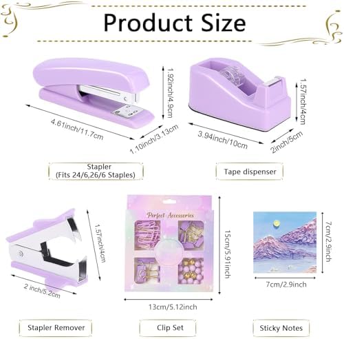Office Supplies,Desk Accessories,Stapler and Tape Dispenser Set,1000 Staples,Staple Remover,Pen Holder,Folding Phone Holder,Journal Notebook,Ballpoint Pen,Scissor,Ruler,Clear Tape,Sticky Notes,Ect