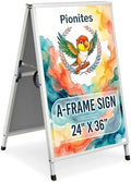 Pionites Heavy Duty Slide-in Folding A Frame Sign Sidewalk Sign 24x 36 Inch Steel Metal Double-Side Pavement sign Corrugated Plastic Poster (1, White, 24''X36''(Frame Only))