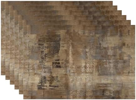 Batmerry Brown Abstract Art Linen Placemats Set of 6, Grey Acrylic Washable Table Mats for Kitchen Table Thickened Heat Insulation Dining Set Indoor Outdoor 12X18 in