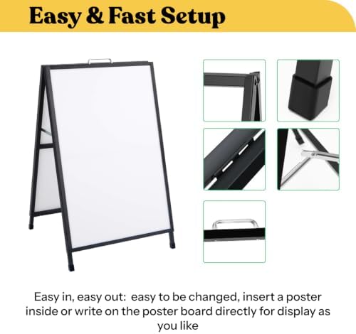 T-SIGN A-Frame Sign for Outdoors, Sidewalk Menu Board 24 X 36 Inch Folding Slide-in Board - Heavy Duty Portable Sandwich Board, Metal Double Sided 2 Corrugated Plastic Poster Boards for Restaurants