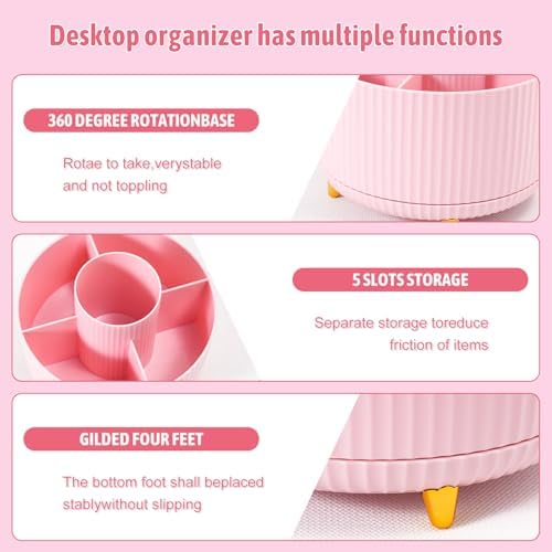 Gawsey Pink Desk Organizers and Accessories with Desk Organizer 360° Rotating Pen Holder and Office Supplies, Cute Stationery Supplies Set