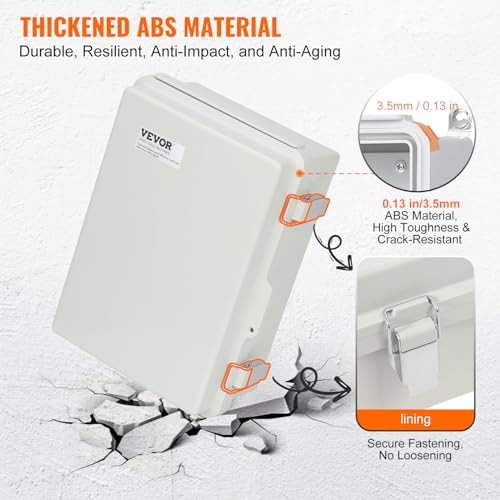 VEVOR Weather-Resistant Junction Box, Dimensions: 11.81 x 7.87 x 7.08 inches, Crafted from Durable ABS Plastic with a Secure Hinged Lid and Stainless Steel Lock, IP67 Rated for Superior Dust and Wa