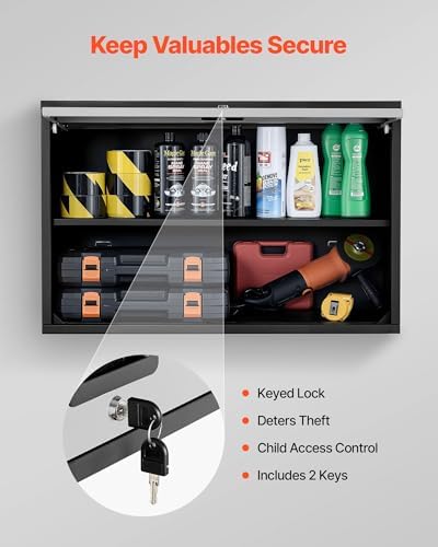VEVOR Metal Wall Cabinet, 30.31 x 12.01 x 19.69 Inch, Floating Garage Tool Cabinet with Up-Flip Door and Shelf, 240 lbs Load Capacity, Fit for Garage, Basement, Kitchen, Warehouse Assembly Required
