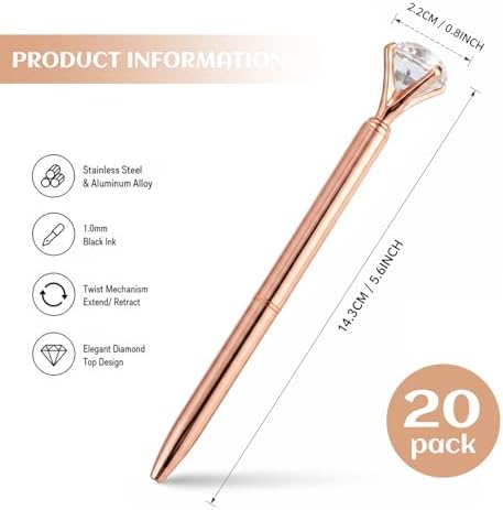 HISHER 20 Pack Custom Crystal Ballpoint Pens Smooth ABS Plastic Twist Pen
