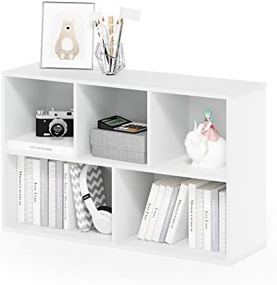 Furinno LUDER Book Shelf, 5-Cube Bookshelf, Reversible Bookcase with Open Shelves, 9.4 x 19.5 x 31.5, Easy Assembly, for Living Room, Bedroom, Home Office, Plain White