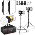 NEEWER 600Ws Studio Monolight Flash Light Kit: 2 Pack S101-300W PRO 5600K Strobe Lights with 2.4G Trigger/150W Modeling Lamps/Bowens Mount/Softboxes/Stands/Reflector/Bag, Compatible with QPRO