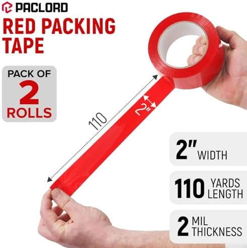 2" x 110 Yards Red Packing Tape, 2 Rolls